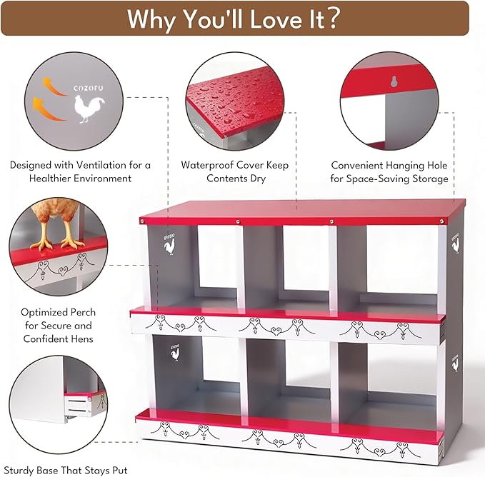 4 Hole Chicken Nesting Box for Laying Hens - Automatic Rollout Egg Collection, Heavy Duty Metal Nesting Boxes with Swing Perch for Chicken Coops, Secure & Easy Clean Poultry Nest Box