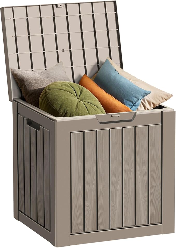 35 Gallon Resin Deck Box, Waterproof Outdoor Storage Bin for Patio, Poolside, and Garden, Lockable & UV-Resistant,Grey