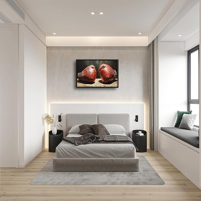 Olivine Sports Wall Art, Boxing Wall Decor, Vintage Boxing Gloves Painting, Graffiti Canvas Prints, Framed Artwork for Bathroom Bedroom Living Room Office Home Decoration 36"x24"