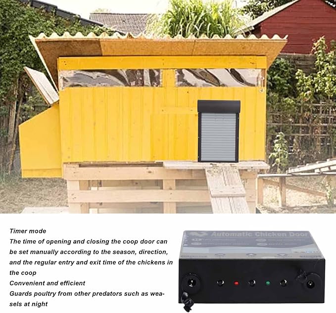 Automatic Chicken Coop Door with Timer,Automatic Chicken Coop Door Opener,Door Metal with Timer Battery Powered for Farm Poultry Habitat Supplies Brown