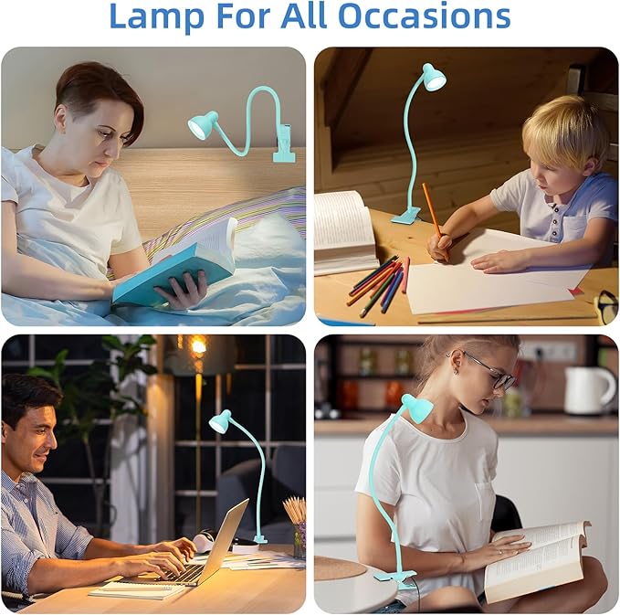 Clip on Reading Light for Bed 3 Color Modes, 10 Brightness Dimmable, Flexible