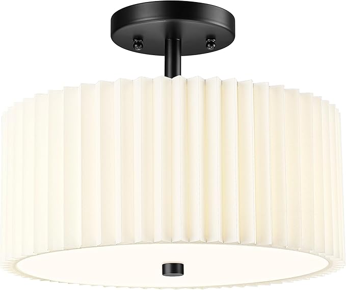 Semi Flush Mount Ceiling Light, 3-Light 12.5" Matte Black Ceiling Light Fixture