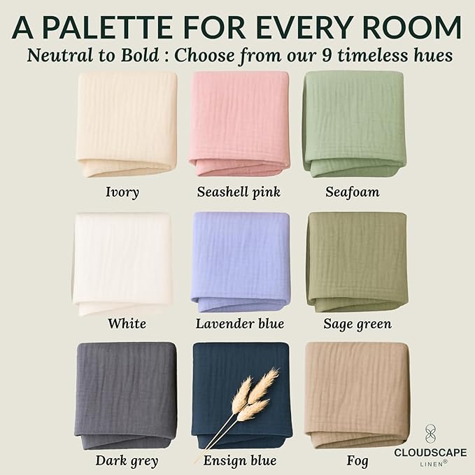 Cloud Scape Linen Oversized 4 Layer Muslin Blanket Queen Size - 100% Cotton, Lightweight & Breathable All Season Gauze, Pre-Washed, fits Full Bed, 92x92, Sage Green