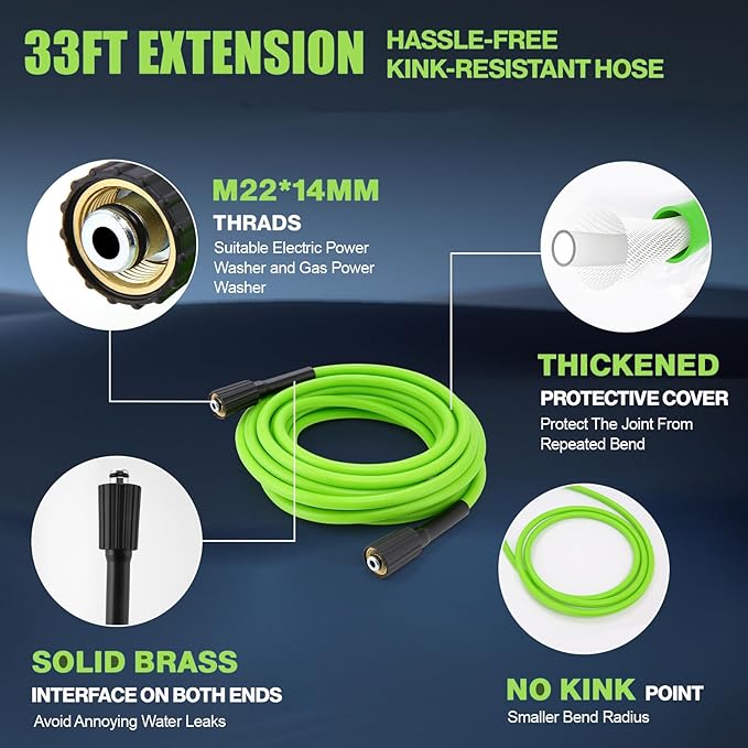 Pressure Cleaner 5000PSI Max 4.0GPM with 33FT Flexible Extension Hose, 4 Nozzles, Foam Cannon, Power Cleaner Powered for Cars, Patios, Driveways, Green
