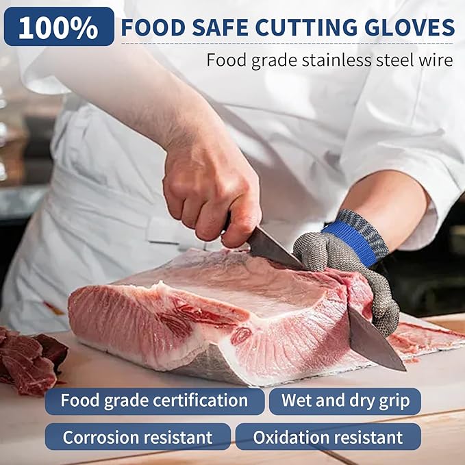 SMONT A9 Cut Resistant Gloves, Stainless Steel Metal Mesh Cut Glove for Oyster Shucking Butcher Mandolin Whittling Meat Fish Cutting Wood Carving Knife Proof XL
