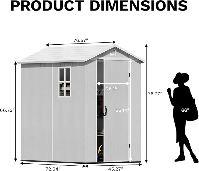 Devoko 4x6 FT Outdoor Storage Plastic Shed, Waterproof Resin Garden Shed with Lockable Door, Floor & Window, All-Weather Tool Shed for Backyard, Patio, Lawn, Poolside