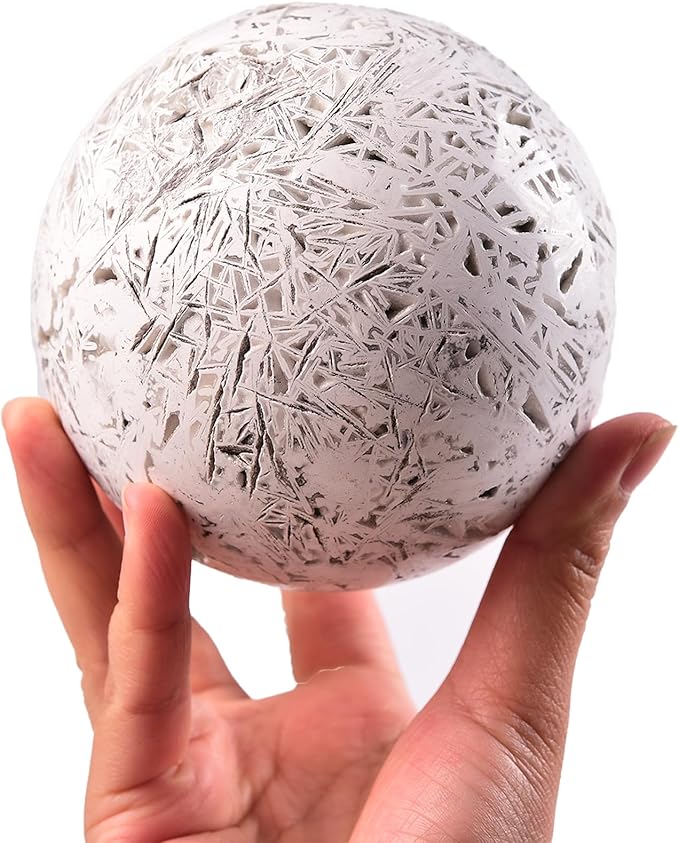 JIC Gem Large Mexican White Agate Crystal Sphere Ball with Wooden Stand White Healing Crystal Decorative Ball 90-100mm