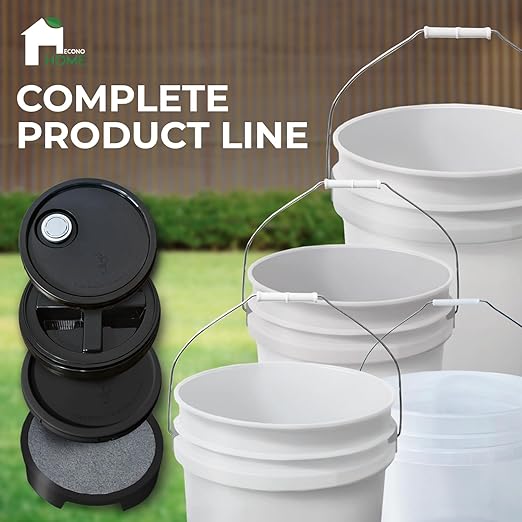 5-Gallon White Bucket Pail with Spout Lid, Metal Handles with Plastic Grip for Easy Carrying, Easy Stack and Store, Heavy-Duty Extra Durable, Food Grade, BPA Free - 3 Pack