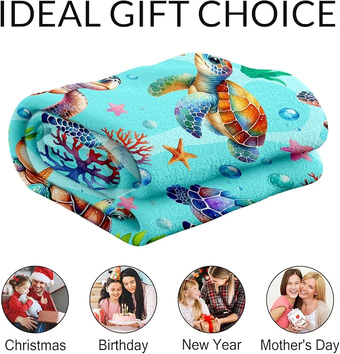 Custom Turtle Stuff for Girls - 30" x 40" Inches Sea Turtle Throw Blanket for Kids - Green Warm Lightweight Blankets for Sofa, Lap & Office