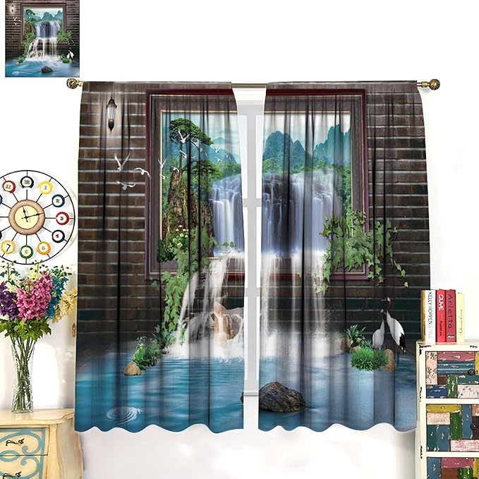 Waterfall Blackout Window Curtains, Tropical Rainforest Jungle Plants Forest Wild Nature Landscape Window Drapes, for Living Room Bedroom 72x63in 2 Panels