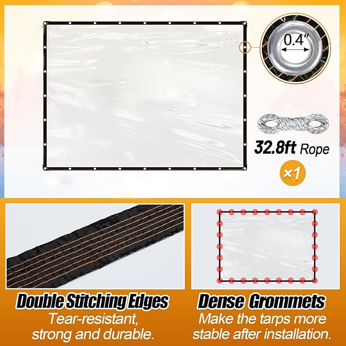Clear tarp, tarp Waterproof, Outdoor tarps, for Outdoor Garden Cover, Covering Chicken coop, Porch, Tent, Camping Plant (8.2X9.8FT)