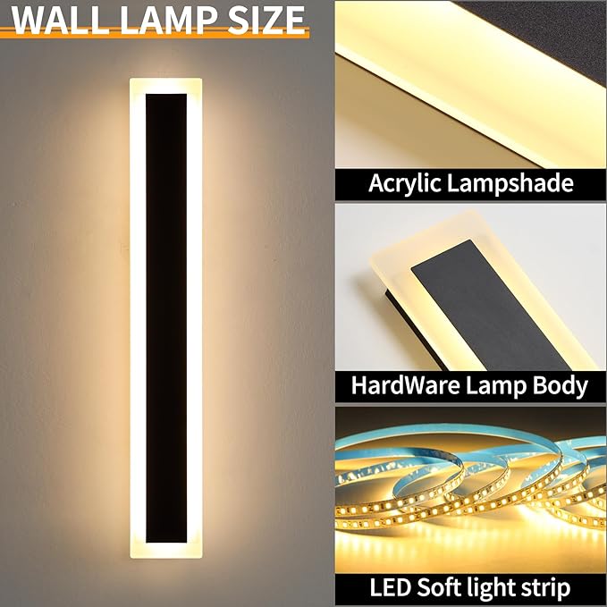 Mikeru 2Pack 47.2inch Modern Outdoor Exterior Wall Light, 3000k/4500k/6000k 3