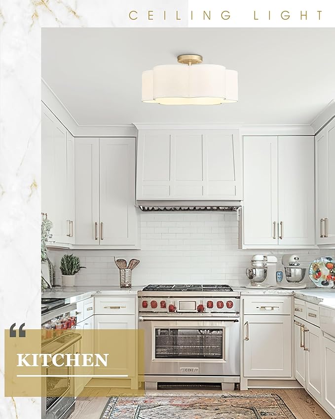 Gold Semi Flush Mount Ceiling Lights, 6-Light 18Inch Ceiling Light Fixtures