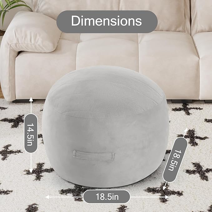 MeMoreCool Round Stuffed Pouf Ottoman Foot Rest, Floor Pouf Foot Stool with Soft Foam Chunk Filling, Small Round Ottoman Footstool Circle Footrest for Living Room, Light Grey