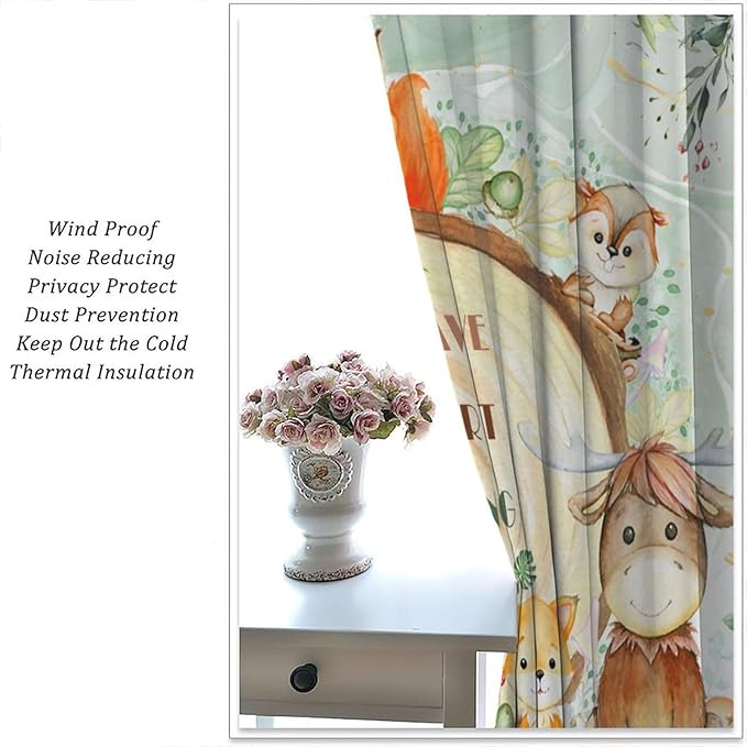 Kids Safari Animal Curtains Cute Watercolor Wildlife Jungle Window Treatments for Boys Girls Bedroom Inspirational Motivational Quotes Nursery Children Drapes for Living Room W42xL45