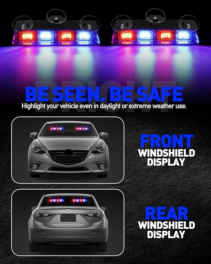 HLauto 2002L Emergency Dash Strobe Lights: Red Blue Safety Lights, Flashing
