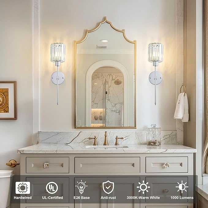 Hardwired Crystal Wall Sconces Set of Two