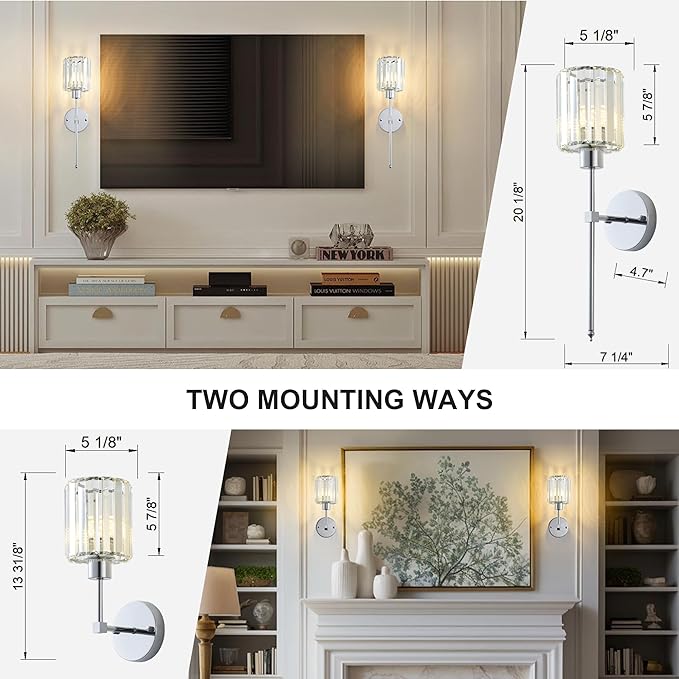 Hardwired Crystal Wall Sconces Set of Two