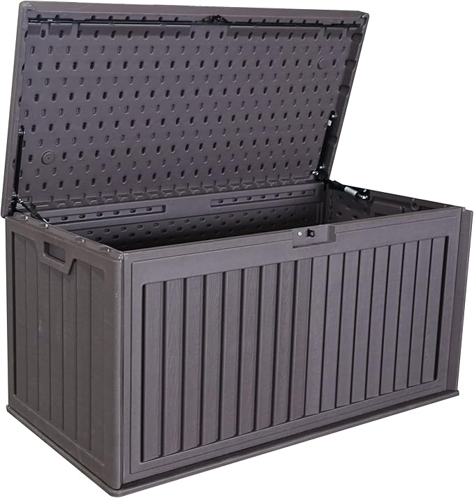 KUIKUI 130 Gallon Deck Box Waterproof, Pool Storage Box, Outside Resin Deck Box for Patio Cushions, Garden Tools and Sports Pools Equipment
