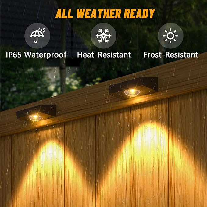 NIORSUN Solar Fence Lights Outdoor Waterproof, Warm & Cool White RGB，8 Pack LED