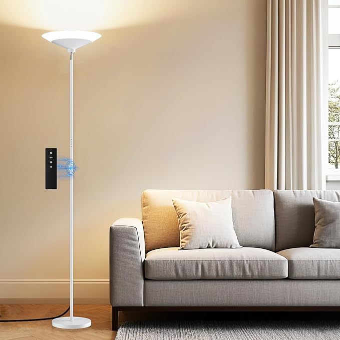 White Torchiere Floor Lamp - 30W Dimmable LED Standing Lamp