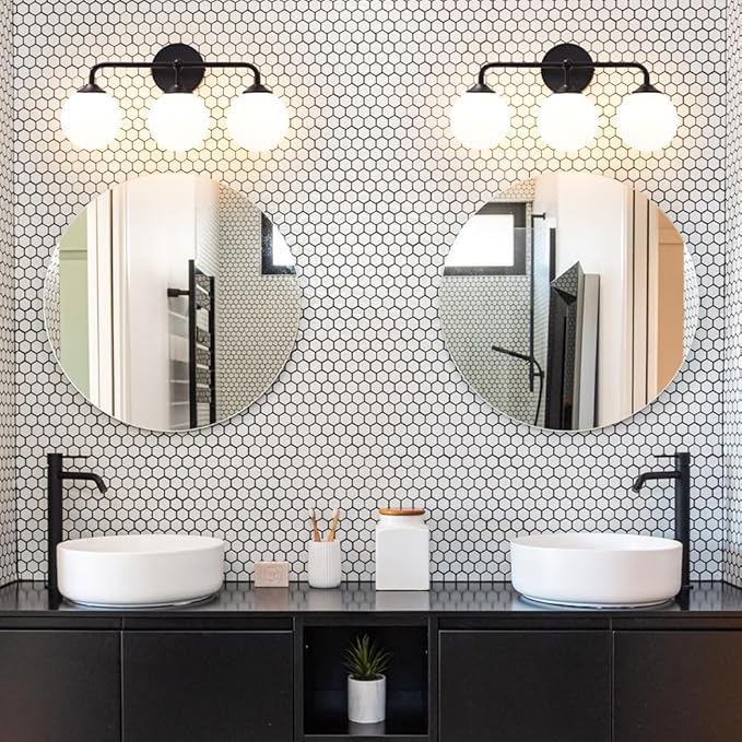 Black Bathroom 3-Lights Vanity Light Fixtures, Minimalist Vanity Lights