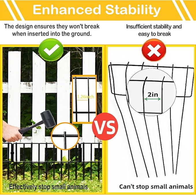 Animal Barrier Fence, 10 Pcs Upgrade 1.26 in Gap Decorative Fences No Dig Fence for Rabbits and Dog Ground Defense, Rustproof Metal Wire Garden Fence Border for Garden & Patio Landscaping