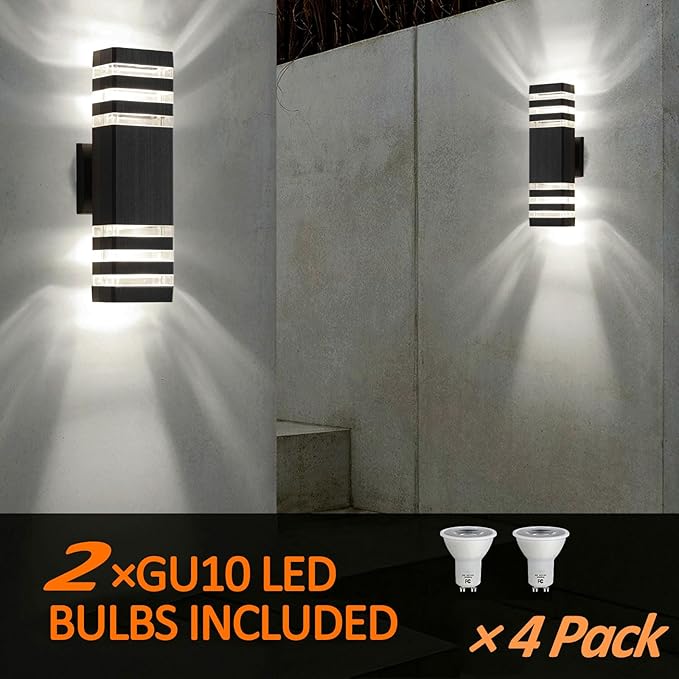 tewei 4 Pack Outdoor Wall Lights, Modern Exterior Light Fixture Wall Mount
