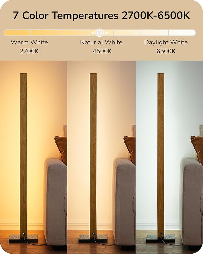 EDISHINE Wood LED Corner Floor Lamp, Modern Dimmable Light