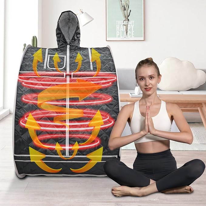 Smartmak Full Body Home Steam Sauna Kit, Portable Lightweight Personal Spa Saunas, 2L&900W Steam Generator with Protection & Remote Control, Foldable Chair Included for Relaxation-BlackGrey