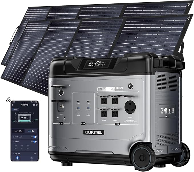 OUKITEL (2025 New)Portable Power Station P5000 Pro With 2 * 400W Solar Panel, 5x3600W AC Output (6000W Surge),5120Wh Large Capacity Solar Generator,1000W MPPT Solar for Emergency, Home Backup, Camping
