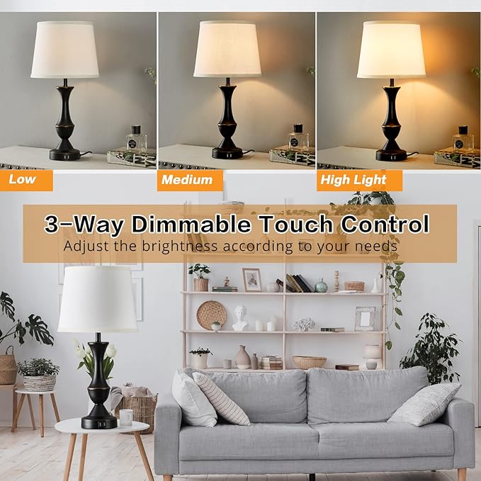 Luvkczc Touch Table Lamps Set of 2, Dimmable Nightstand Lamps, Table lamp