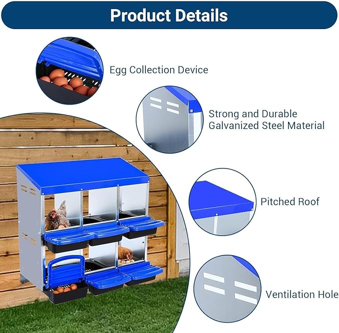 Chicken Nesting Box,Roll Away Eggs Laying Boxes,Large Bedding for Hens Birds Duck Coop Poultry Habitat Supplies,6 Compartments,Cleanable Pull Out Hen Roosting Boxes