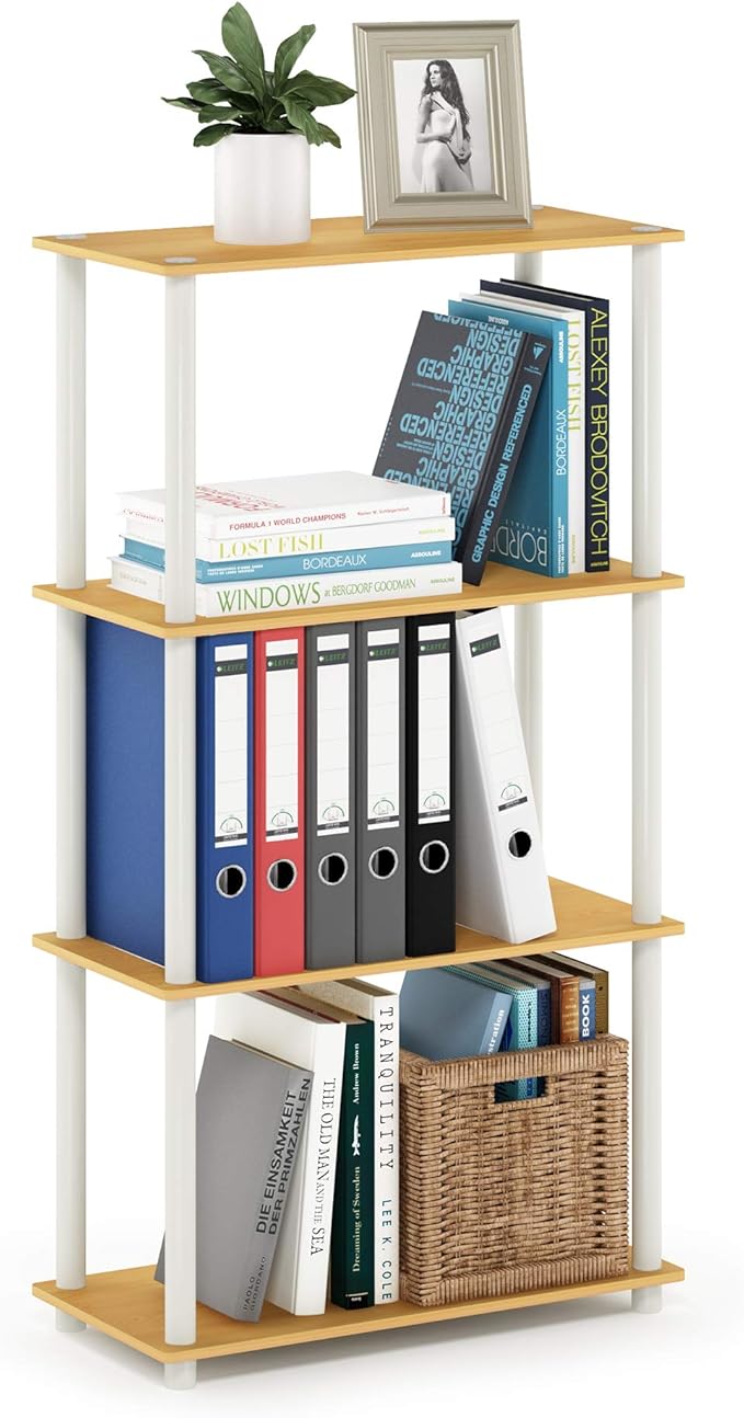 Furinno (99557BE/WH) Turn-N-Tube 4-Tier Multipurpose Shelf Display Rack - Beech/White