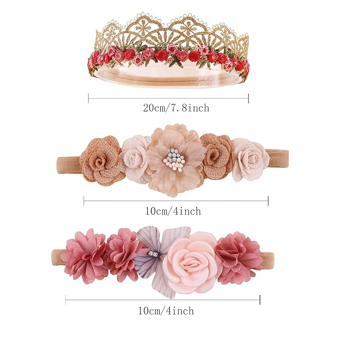 cherrboll 3pcs Baby Girl Headbands Flowers, Super Soft & Stretchy Nylon Floral Hairbands for Newborn Toddler