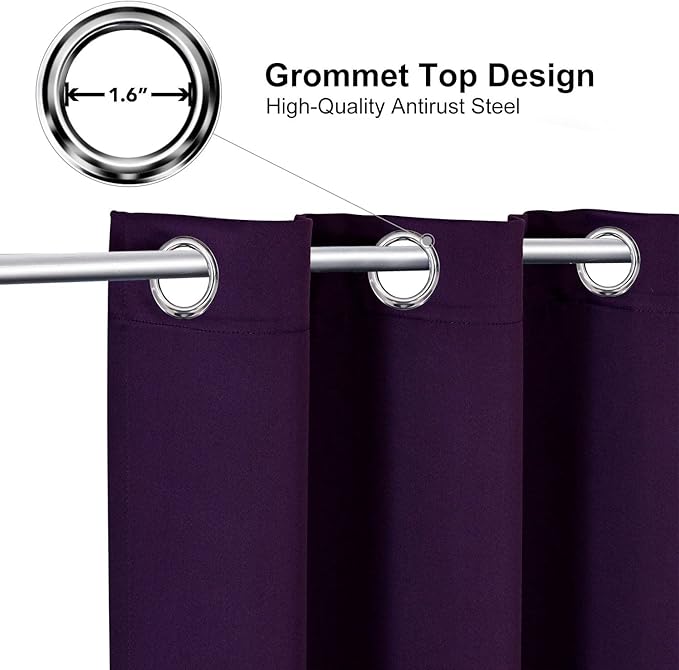 ChrisDowa Small Window Curtains for Kitchen and Bedroom - Grommet Short Thermal Insulated Room Darkening Curtains (2 Panels, Royal Purple, 52 x 36 Inch)