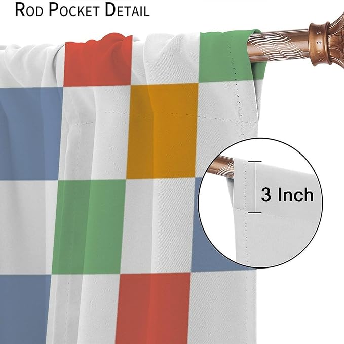 Retro Checkered Curtains,70s Vintage Twisted Checkered Window Drapes Colorful Groovy Trendy Wavy Hippie Grid Print Window Treatments for Kids Girls Bedroom Living Room Bathroom 55" W X 63" L