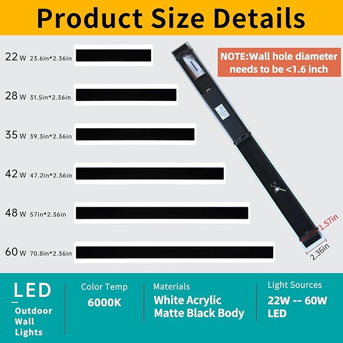 Mikeru 2Pack 57inch Long Led Wall Light, 6000k Cool White Modern Outdoor Wall