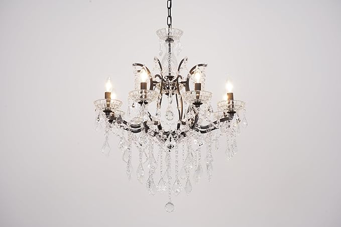 8-Light Crystal Chandelier Black Finish Modern Luxury Antique Flush Mount