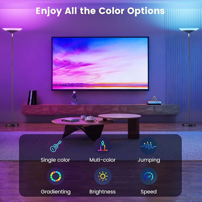 RGB Torchiere Floor Lamp - 30W Dimmable LED Standing Lamp