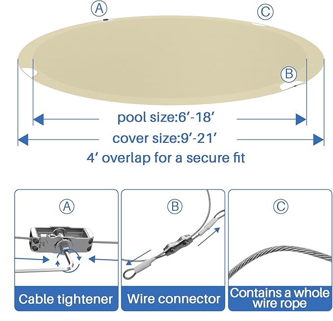 ECOOPTS Round Pool Cover for Above Ground Pools, Swimming Pool Cover Protector Winter Safety Cover (15 ft, Beige)