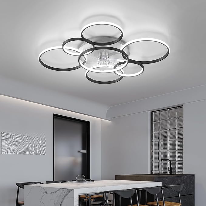 41" Modern Ceiling Fan with Lights, Flush Mount Ceiling Fan with Tri-Color