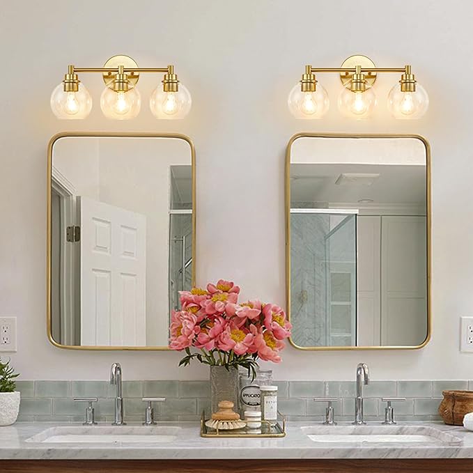 Gold Bathroom Vanity Lights, 3-Light Wall Sconce