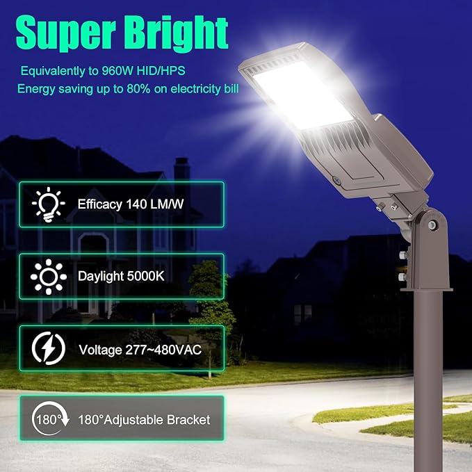 BBESTLED 480 Volt LED Parking Lot Light 240W LED Shoebox Parking Pole Lights