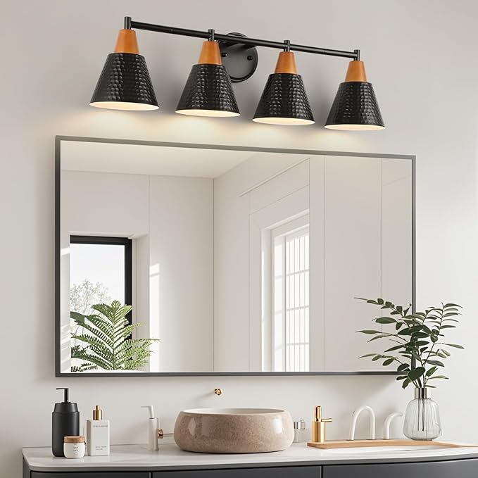 Black 4 Light Vanity Light, Vintage Industrial Bathroom Light, Suitable