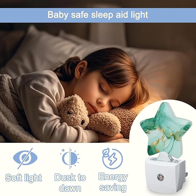 Green Gold Marble Dusk to Dawn Star Night Light, Abstract Smart Sensor