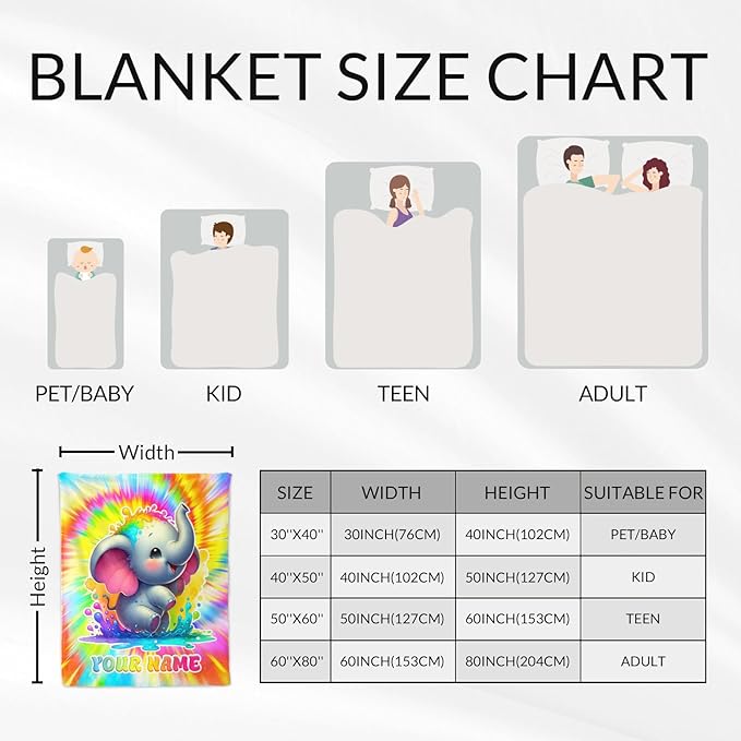 Custom Elephant Gifts for Women - 60" x 80" Inches Throw Blanket for Adults - Colorful Soft Fuzzy Blankets for Couch, Bed & Living Room