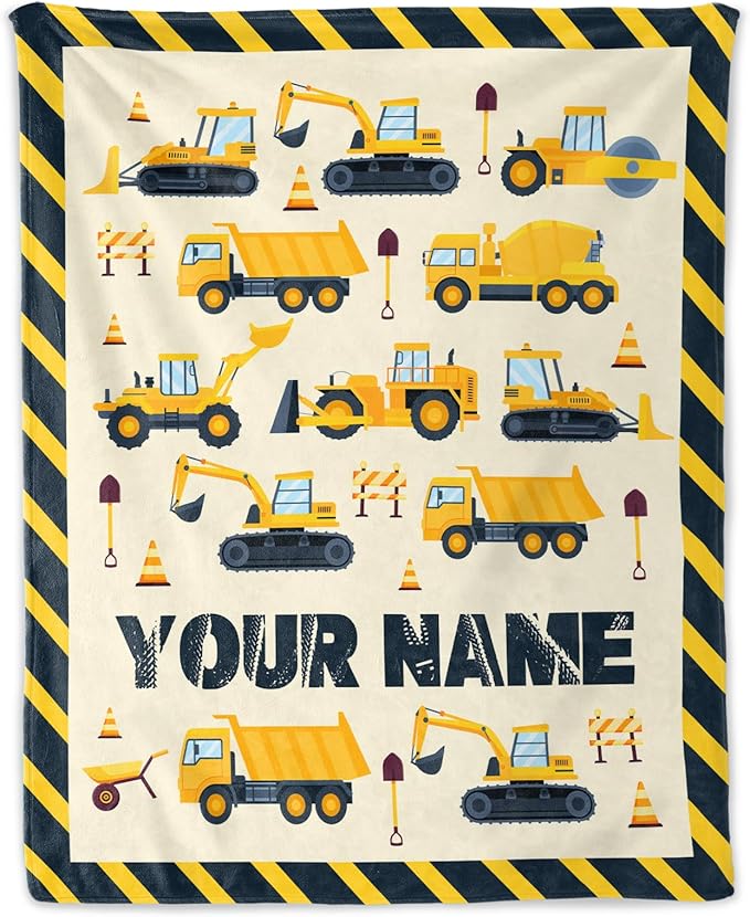 Custom Construction Blanket for Construction Lovers - 50" x 60" Inches Warm Fuzzy Throw Blanket Gift - Yellow Throw for Sofa, Work, Living Room