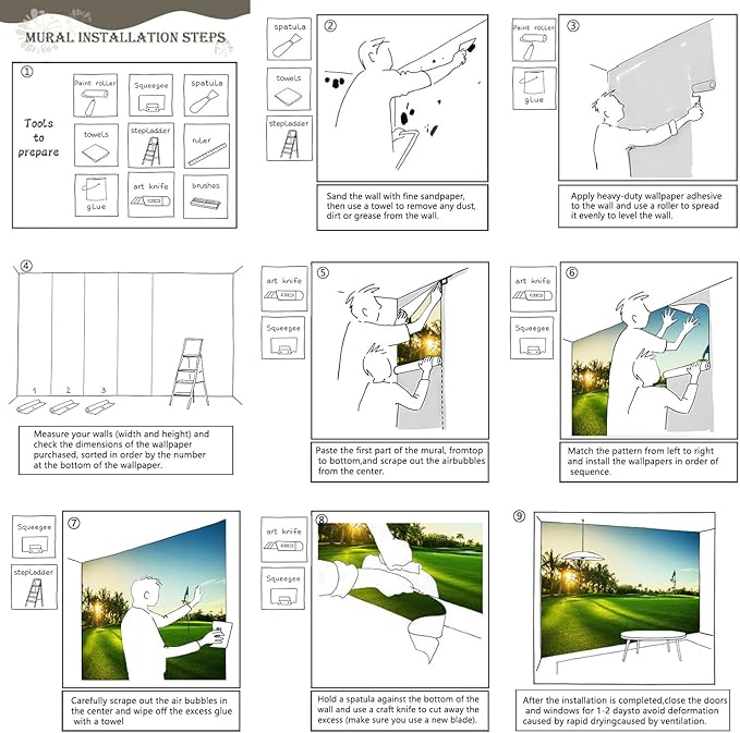 AFZEVEB-Green Golf Course Landscape Wallpaper Wall murals for Bedroom 114"x74"(Not Peel and Stick)