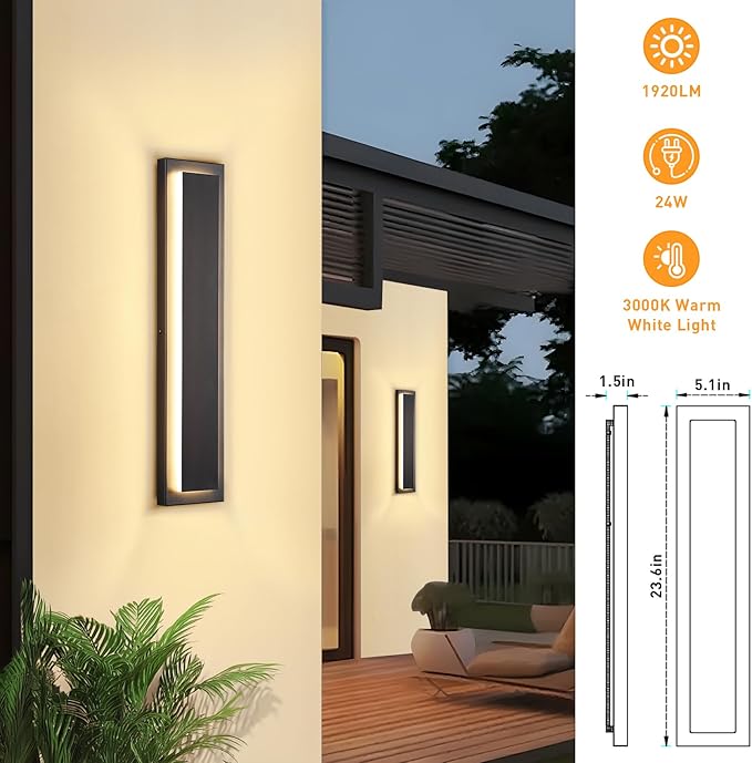 24 in Porch Lights Outdoor Sconce Lights, Modern Exterior Front Door Lighting